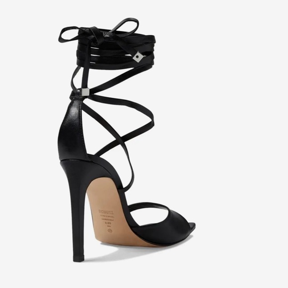 Schutz Bryce Ankle Wrap Sandal in Black - Picture 4 of 5